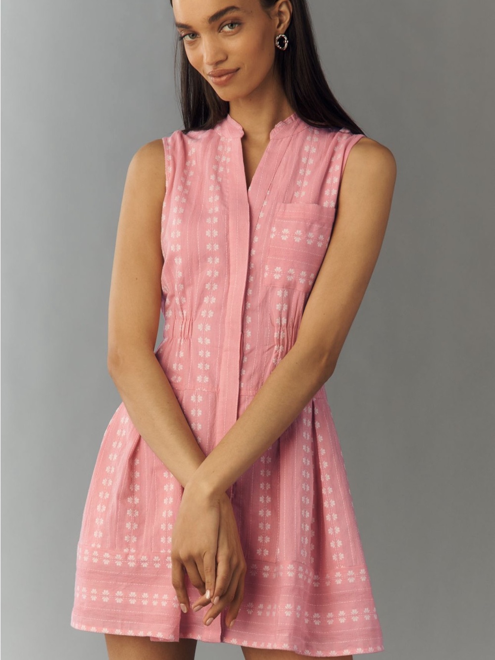 Maeve Pink Sleeveless Embroidered Mini Dress